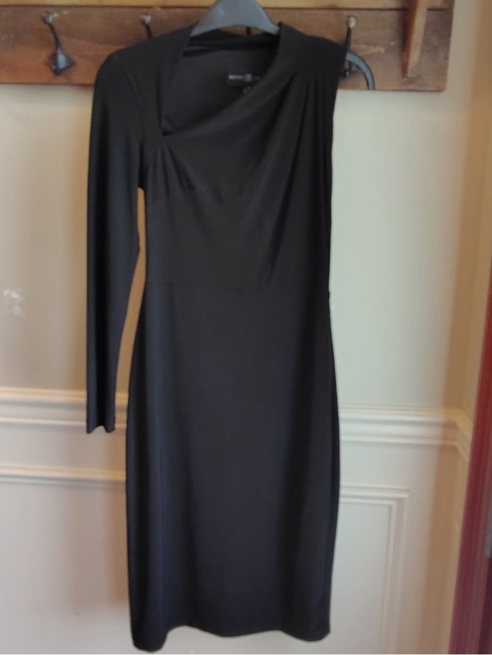 Vtg Betsy & Adam One Shoulder Midi Dress Women 4 Black Fitted Stretch Goth Glam